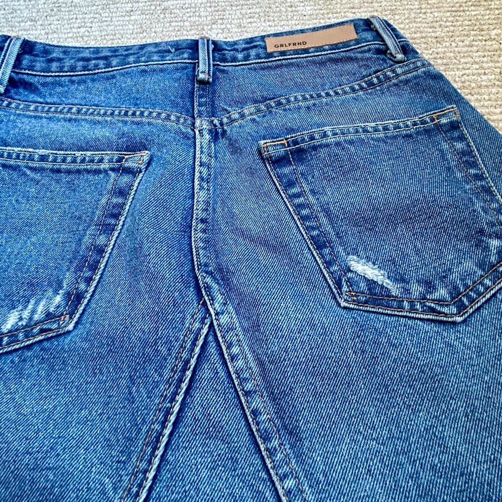 GRLFRND Eva Distressed Faded A-Frame High Waist Denim Mini Skirt REVOLVE Size 26 - Picture 10 of 16